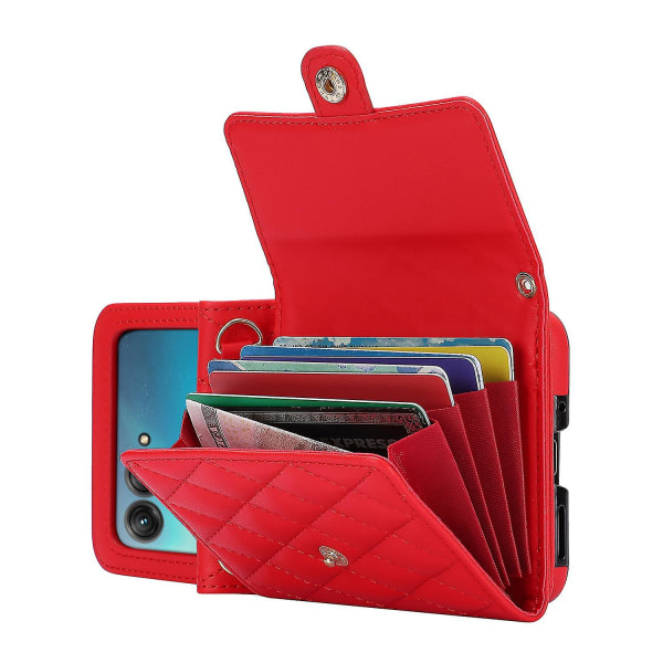 For Motorola Razr 40 Ultra 5g kortspor etui i PU-læder + pc crossbody telefoncover Red