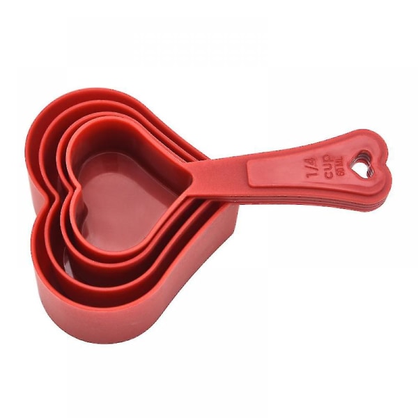 Kök Hjärtformad mätkopp Set, 4-delad set, används för att mäta bakning och matlagningskrydda i köket (röd) -xx