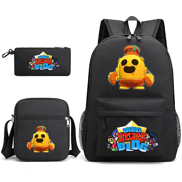 BRAWL STARS Villmarkskamp Trestegs Ryggsekksett for Mannlige og Kvinnelige Studenter, Skulderbeskyttelse Ryggsekk Style 10