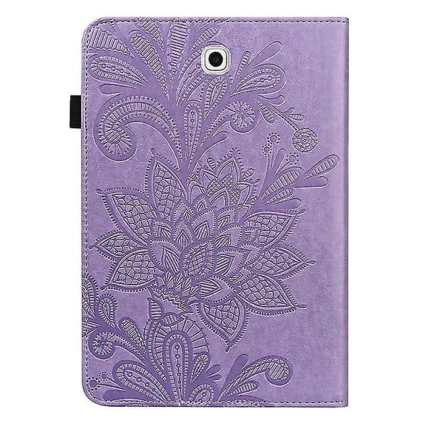 För Samsung Galaxy Tab S2 9.7 T810/t815 Spetsblompräglingsmönster Horisontellt case med hållare & kortplatser & plånbok & fotoram Purple