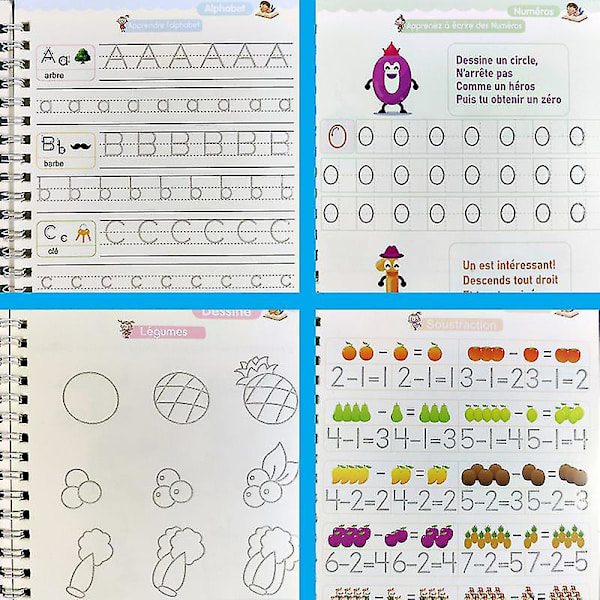 3D Fransk Groove Magisk Övningsbok Barnbok Lära Sig Siffror Bokstäver Kalligrafi Skrivövningsböcker Gåva