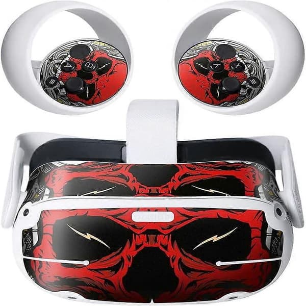 VR Headset og Controller Skin Stickers kompatible med Oculus Quest 2 Tilbehør (Flaming Skull)