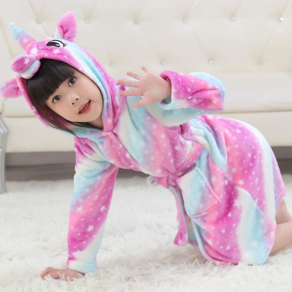 Barn Pojke Flicka Unicorn Morgonrock Sovkläder Pyjamas Fleece Morgonrock Pink Star 3-4 Years