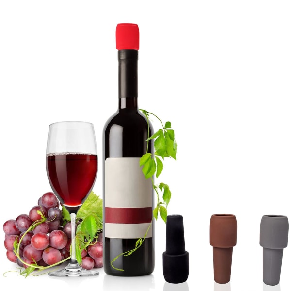 1/4 st silikon vinpropp Läcksäker Återanvändbar rödvin öl Champagne flaska tätningsmedel Saver kork köksmaterial Black