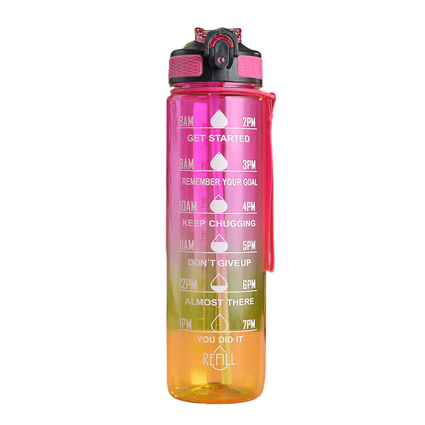 1000 ml Gradient Color Vesipullo Ruokalaatuinen BPA-vapaa Urheiluvesipullo vaakahihnalla Vuotamaton Gym Fitness Water Cup C