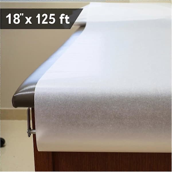 Undersökningsbänkspapper - 45,7 cm x 38 m Engångs Standard Vit Krepp - Pappersrullar för