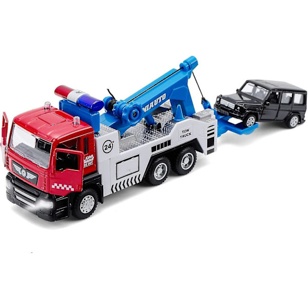 Leikkiautojen hinausauto, vetä ja päästä -leluautot, miniatyyri-kuljetusautolelu pojille ja tytöille, valot ja äänet