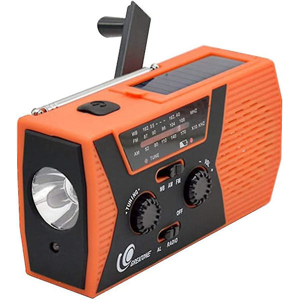 Hätätilanteen aurinkoradio, kannettava käsigeneraattori AM FM -sääradio, SOS-hälytys kuulokeliitännällä, 2000 mAh varavirtalähde