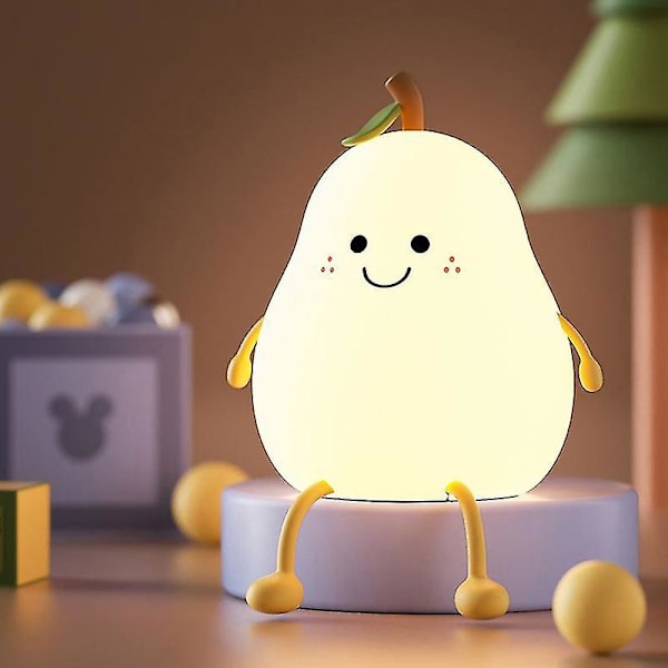 Led Pære Frugt Natlys USB Genopladelig Dæmpning Touch Silikone Bordlampe Pear 1pc