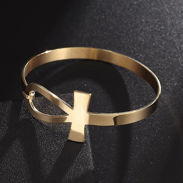 Ancient Egyptisk Ankh Korsskuren Armring Vintage Symbol Livets Nyckel Armband Minimalistiska Smycken för Kvinnor AL18770-Silver
