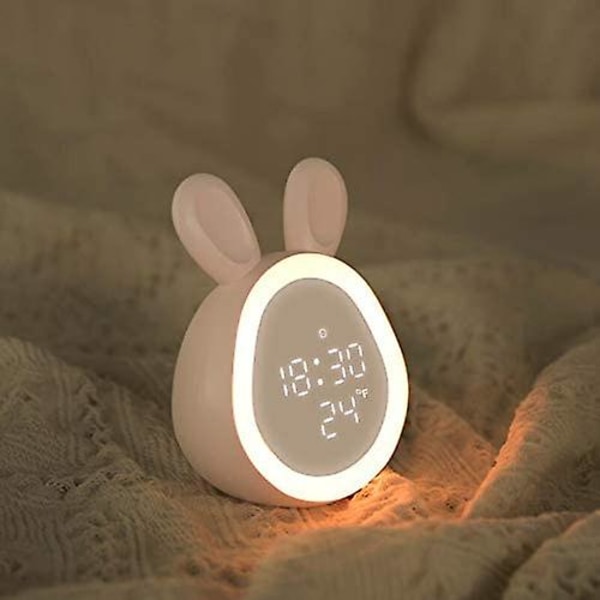 Vækkeure til soveværelser med snooze og natlys, digitalt vækkeur med termometer, justerbar lydstyrke og lysstyrke, pink, kaninformet
