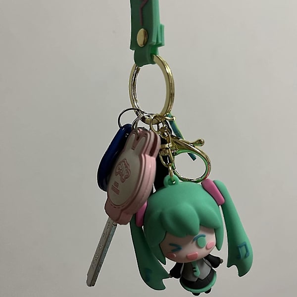 Hatsune Miku 3D Kaunis Tyttönukke Avaimenperä Kaksiulotteinen Q-versio Tyttönukke Reppu Riipus Auton Avaimenperä Vihreä -