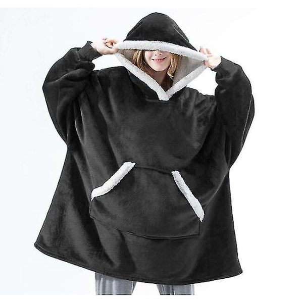 Oversized hoodie filt Bärbar lamm sammet Lazy filt black