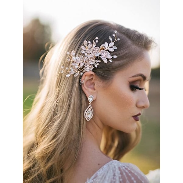 Ljus Roséguld Bröllopsklämma Strass Brudkam Barrette