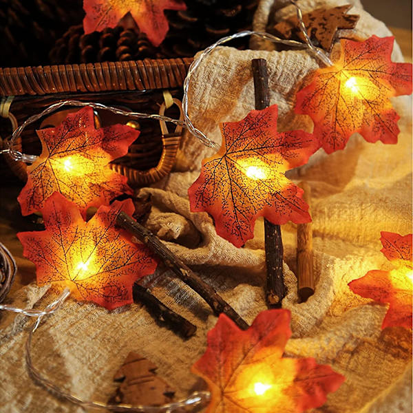 2 Förpackningar Totalt 6m 40 LED Höstdekorationer Lönnlövsnöre Med Ljus, Höst Hem Utomhusdekor Höstgirland Thanksgiving Dekorationer Höstsal