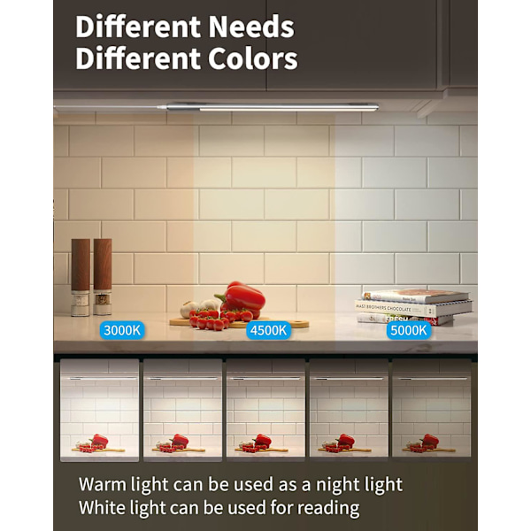 Köksbelysning under skåp med sensor, 40 cm skåpslampa 2 i 1 laddningsbar och USB-driven 5V DC LED-remsa under hylla trådlös batteridrift
