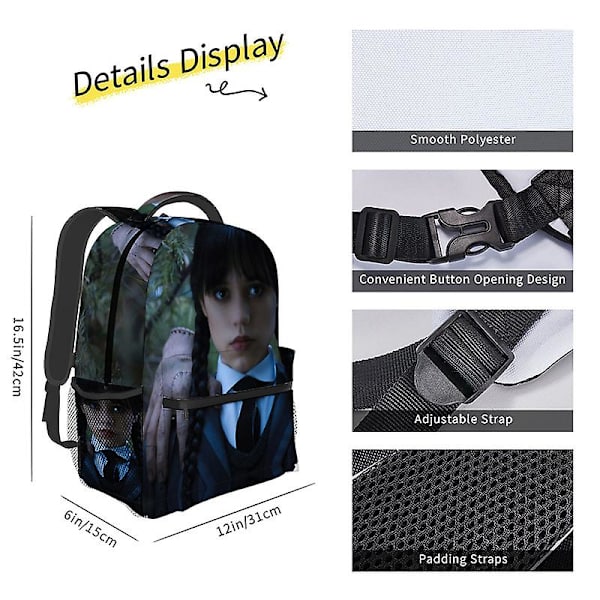 Wednesday Addams Karakter Fuld Print Rygsæk Dobbelt Skuldertaske Til Studerende 3