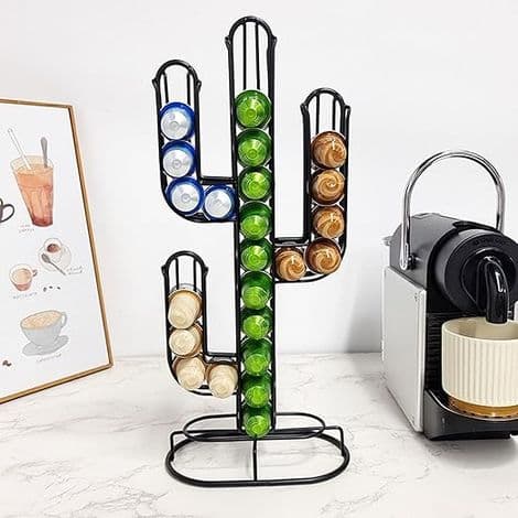 Kaktusformet svart kaffekapselholder, rommer 48 kapsler