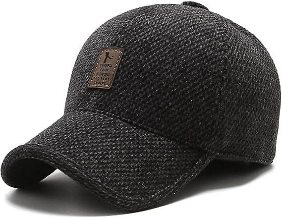 Baseballcaps med øreflapper Ull Vintercaps Ull Varme Vinter Baseballcaps Varme Caps, mørk grå
