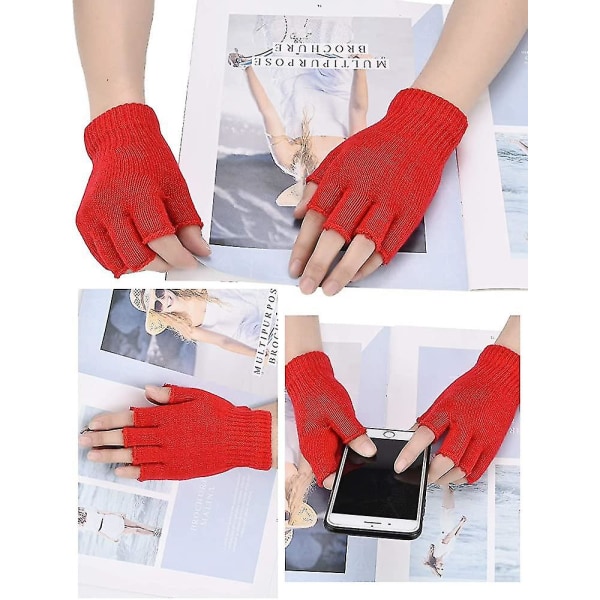 4 par fingerløse handsker halvfinger vanter Vinter ensfarvet strikket maskinskrivning