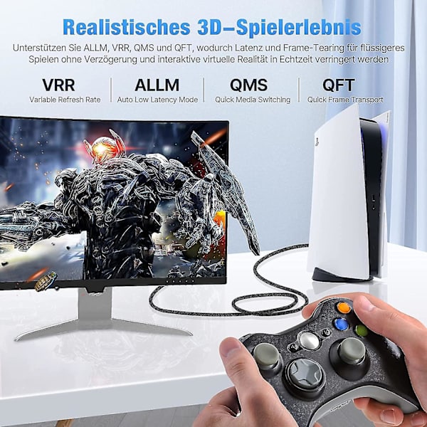 3m HDMI til HDMI Kabel 30AWG 8K/60Hz HDMI 2.1 Tilkoblingsledning for PS5 XBox TV Datamaskin Projektor