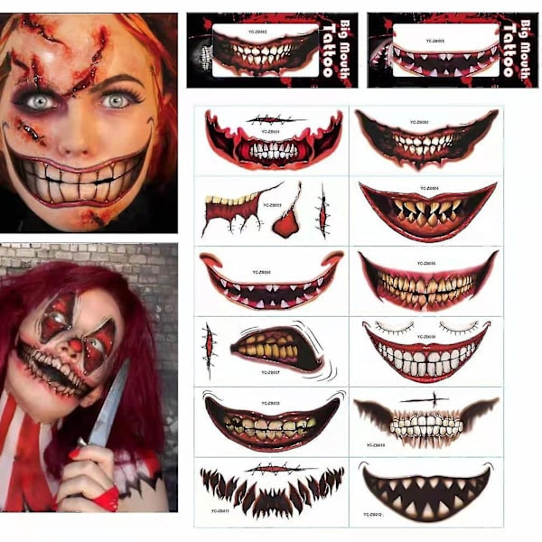 Halloween 12st Tatueringar Stickers Makeu Temporary Water Transfer Paper Special Style Party Prank