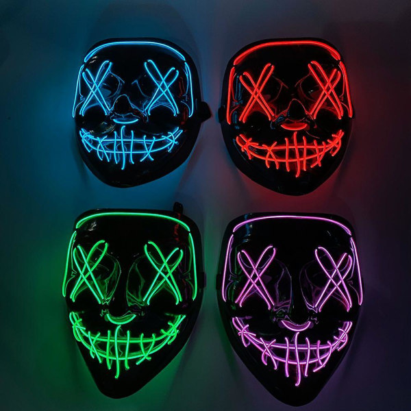 Halloween Led Glødende Neon Mask Skræmmende Cosplay Festsømme Horror Lys op Masker Masque Masquerade Blue