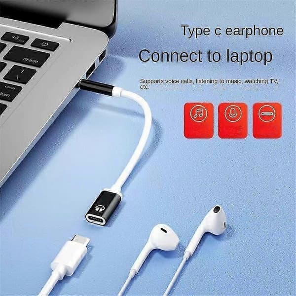 3,5 mm han til Type C hun lydkabel, analogt lydstik hovedtelefon-lydadapter til MP3-afspiller bærbar computer Black