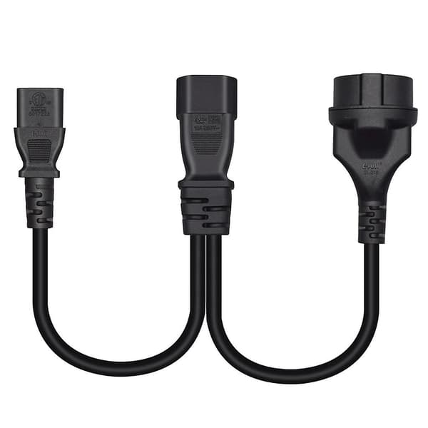 Y-splitteradapterkabel IEC320 C14 hannplugg til C13+EU4.8mm hunnstrømkabel