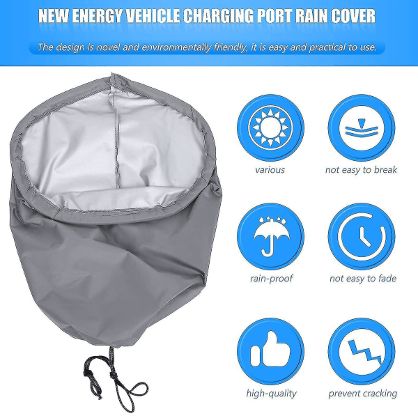 Ev Oplader Port Dæk Vandtæt Regnslag Sne Regn Sol Støvbeskyttelsesdæksel Til De Fleste Elbiler Oplader Gray