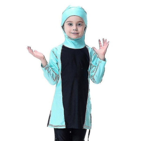 Barn Flickor Muslimska Islamiska Badkläder Baddräkt Modest Burkini Cover Heltäck Light Green 9-10 Years