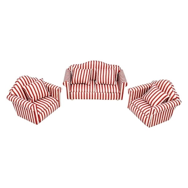 Romdekor Stue Dekor 1:12 Mini Dukkehus 3-delt Sett Med Pute Innlagt Gullstripe Sofa