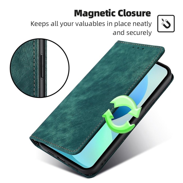 Teksturert telefondeksel for Nokia C22 Rfid Blocking Støtsikker lommebok Magnetisk lær Flip Stand Deksel Green