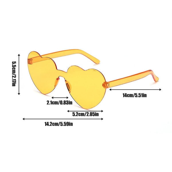 12 stk hjerteformede rammeløse briller Trendy Transparent Candy Color Eyewear For Party Favor yellow
