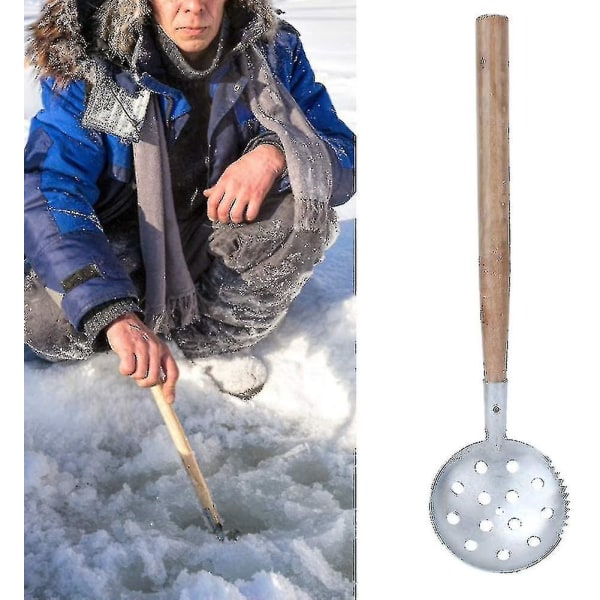 2023-2 Ice Fishing Scoops Skimmer Ice Mud Scoop Tandat trähandtag Ice Scoop