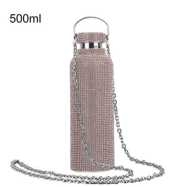 350 ml / 500 ml / 750 ml eristetty pullo tekojalokivi upotettu thermal ruostumattomasta teräksestä lapsille eristetty vesikuppi matkustamiseen Rose Gold 500ML