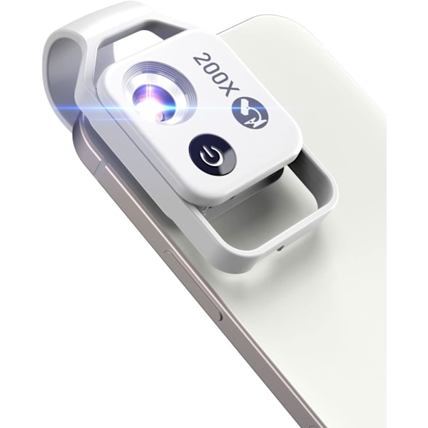 200X mini-mikroskop, egnet til smartphone-kameraer, mobiltelefon-mikroskoper, udforskning af mikroverdenen med smartphone-mikroskoper, hvid.