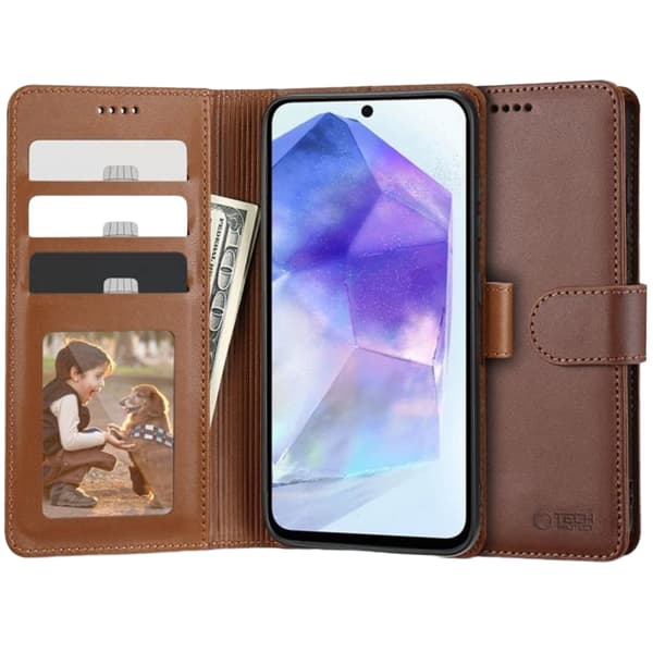 Tech-Protect Galaxy A55 5G Lommebokdeksel - Brun - Kompatibel 90