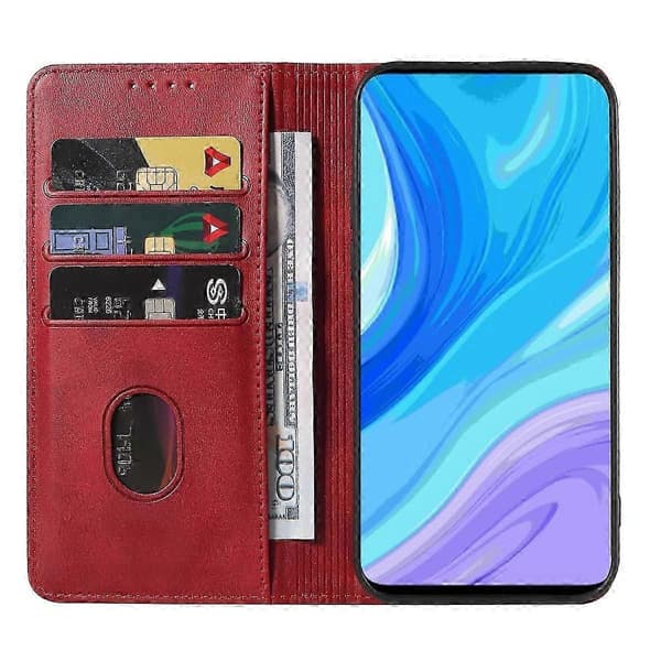 För Huawei P Smart Pro Magnetisk Stängning Läderfodral Red