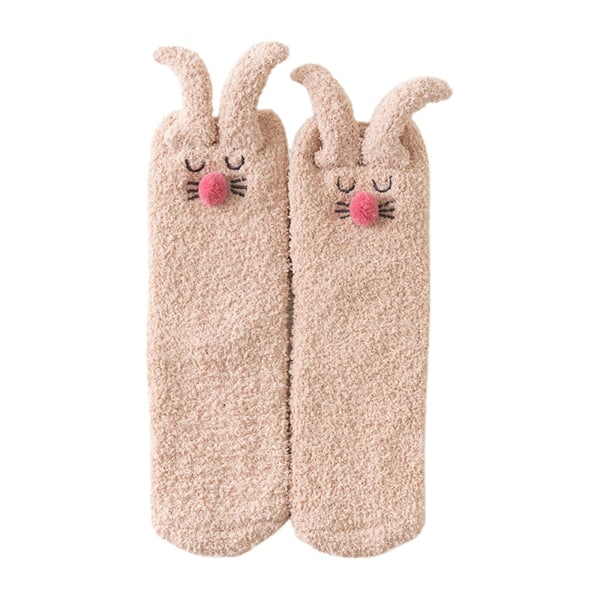 Naiset talvi mikrokuituliina sumeat tossut sukat sarjakuva kirjonta 3d kanin korvat kawaii paksu lämmin lattia makuusukat Khaki
