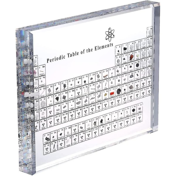 Periodiska systemet i akryl med riktiga grundämnen, display för kemiska grundämnen, periodiska systemet för grundämnen, skolundervisning, födelsedagspresent (rabatterad försäljning)