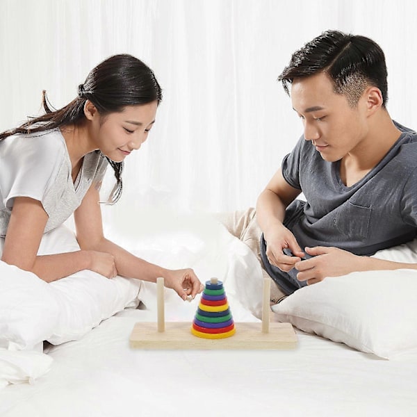 Färgglatt Intellektuellt Leksakspussel Brädspel Trä Hanoi Torn Spel Pussel Leksaker för Vuxna Hem DIY Festspel