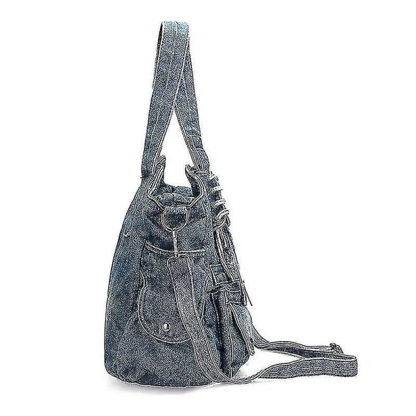 Denim Handväska Stor Kapacitet Dam Jeans Väska Dragkedja Fickor Dec Denim Väska Tao