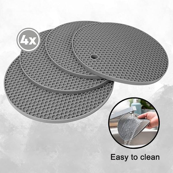 Set med 4 silikonunderlägg - Runda grytlappar Grey