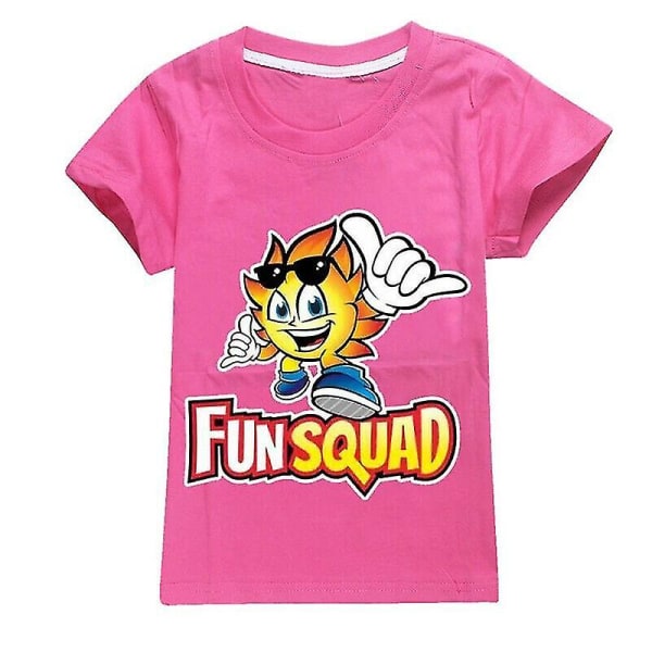 New Fun Squad Gaming Drenge Piger Casual Kortærmede 100 % bomuld T-shirt toppe Rose Red 130CM 7-8Y