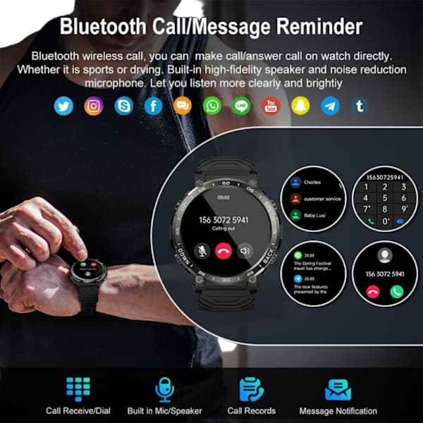 Smartwatch Kompatibel med Män med Samtal - Vattentät Bluetooth, Liten