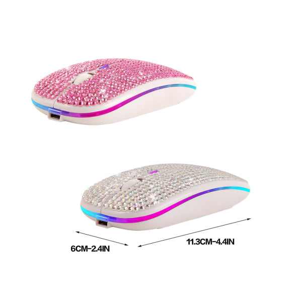 Black Friday-tilbud Overraskelse blendende oppladbar 2,4 GHz ultratynn trådløs mus dekket med krystall Pink