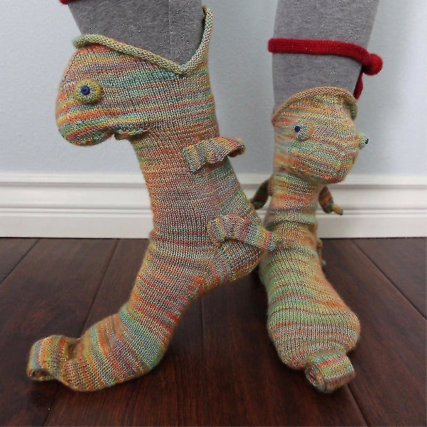 Unisesx Xmas Strikkede Dyremønster Sokker Funky Mid Calf Sokker Chameleon