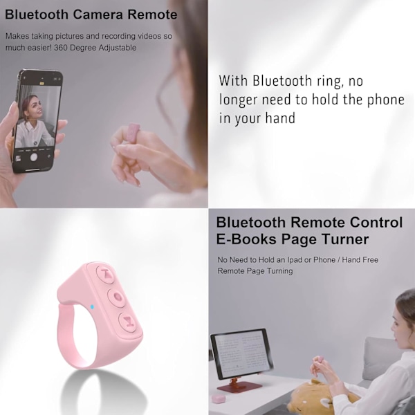 Bluetooth fjernbetjeningspager er egnet til iPhone Android iPad, mobiltelefon, kamera, fjernudløser, selvudløserknap, Bluetooth ring (pink)