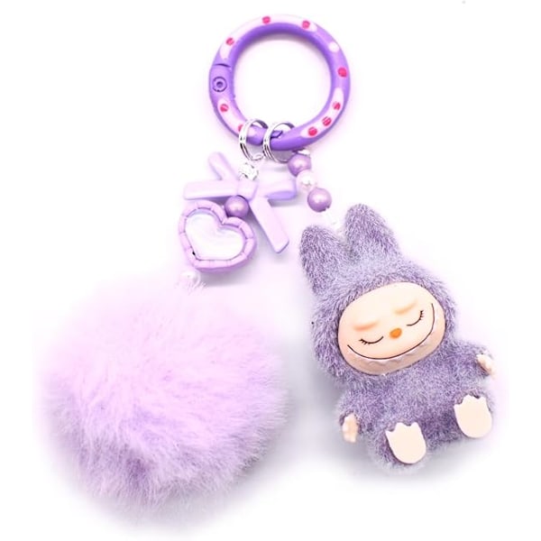Labubu Macaron Monster Nøkkelring Den Spennende Monster Macarons Vinyl Ansikt Plysj Nøkkelringer Kunst Samleobjekter Leker Gaver Purple